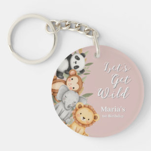 Pastel Tropical Wild One Jungle Safari Animals Key Ring