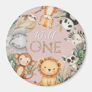 Pastel Tropical Wild One Jungle Safari Animals  Magnet