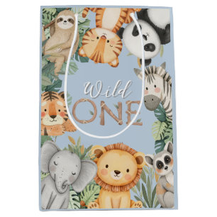 Pastel Tropical Wild One Jungle Safari Animals Medium Gift Bag