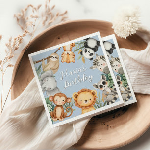 Pastel Tropical Wild One Jungle Safari Animals Napkin