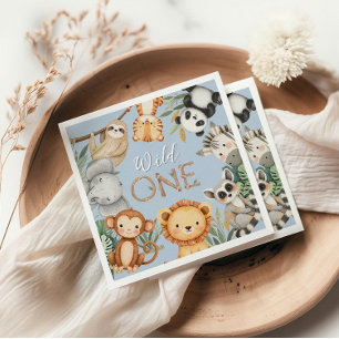 Pastel Tropical Wild One Jungle Safari Animals  Napkin