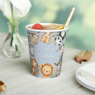 Pastel Tropical Wild One Jungle Safari Animals Paper Cups