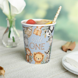 Pastel Tropical Wild One Jungle Safari Animals Paper Cups