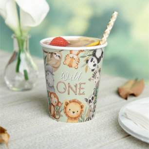 Pastel Tropical Wild One Jungle Safari Animals Paper Cups