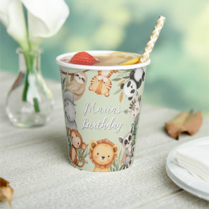 Pastel Tropical Wild One Jungle Safari Animals  Paper Cups