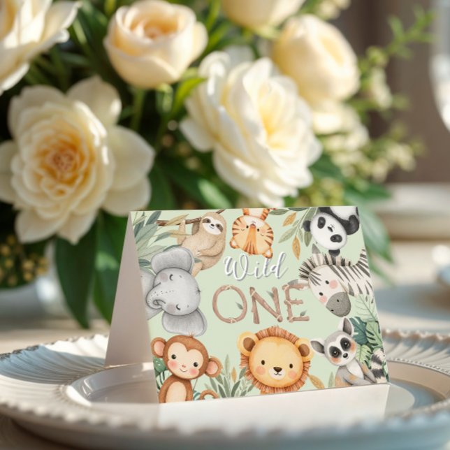 Pastel Tropical Wild One Jungle Safari Animals  Thank You Card (Creator Uploaded)