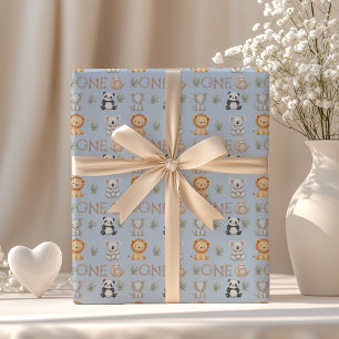 Pastel Tropical Wild One Jungle Safari Animals Wrapping Paper