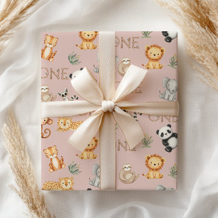 Pastel Tropical Wild One Jungle Safari Animals Wrapping Paper Sheet