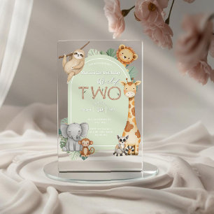 Pastel Tropical Wild Two Jungle Safari Animals  Acrylic Invitations