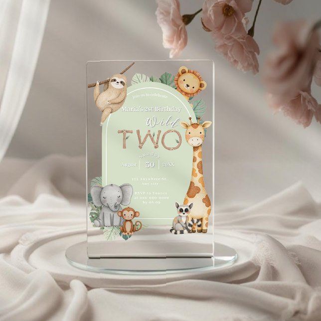 Pastel Tropical Wild Two Jungle Safari Animals  Acrylic Invitations (Creator Uploaded)