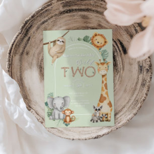 Pastel Tropical Wild Two Jungle Safari Animals Invitation