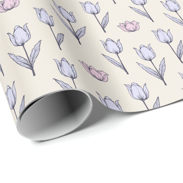 Pastel Tulip Seamless Pattern Design Wrapping Paper (Roll Corner)