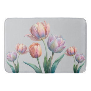 Pastel Tulip Wedding Suite Elegant Typography Bath Mat
