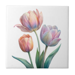Pastel Tulip Wedding Suite Elegant Typography Ceramic Tile