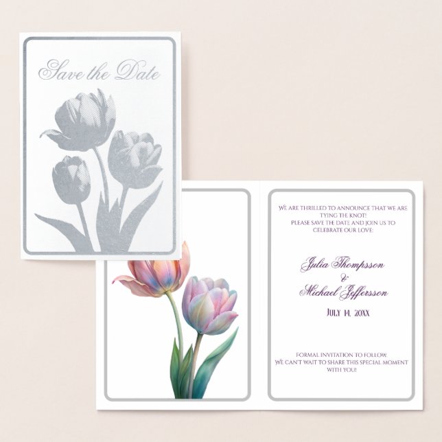 Pastel Tulip Wedding Suite Elegant Typography Foil Card (Display)