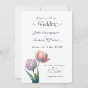 Pastel Tulip Wedding Suite Elegant Typography Invitation