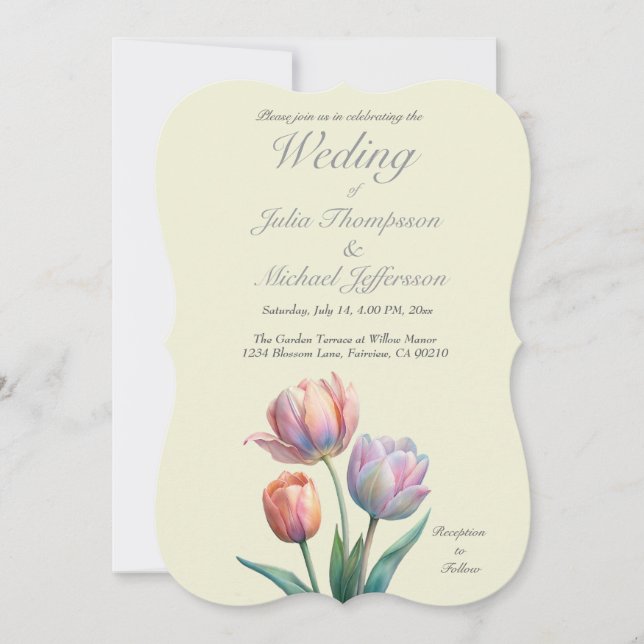 Pastel Tulip Wedding Suite Elegant Typography Invitation (Front)