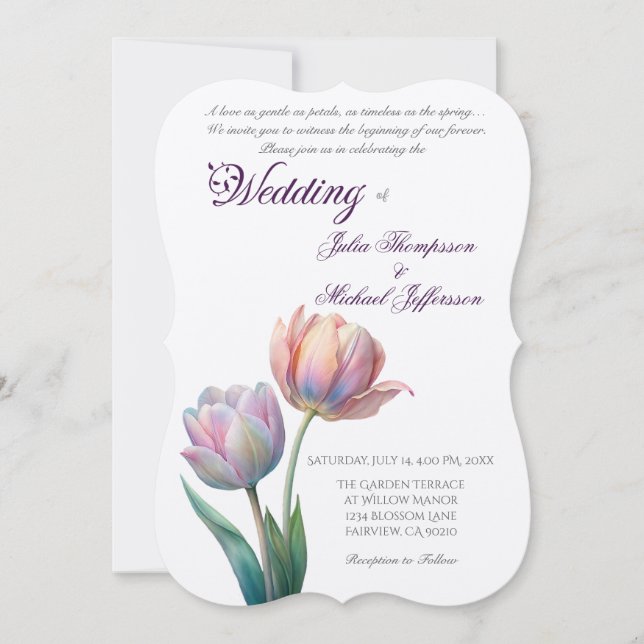 Pastel Tulip Wedding Suite Elegant Typography Invitation (Front)