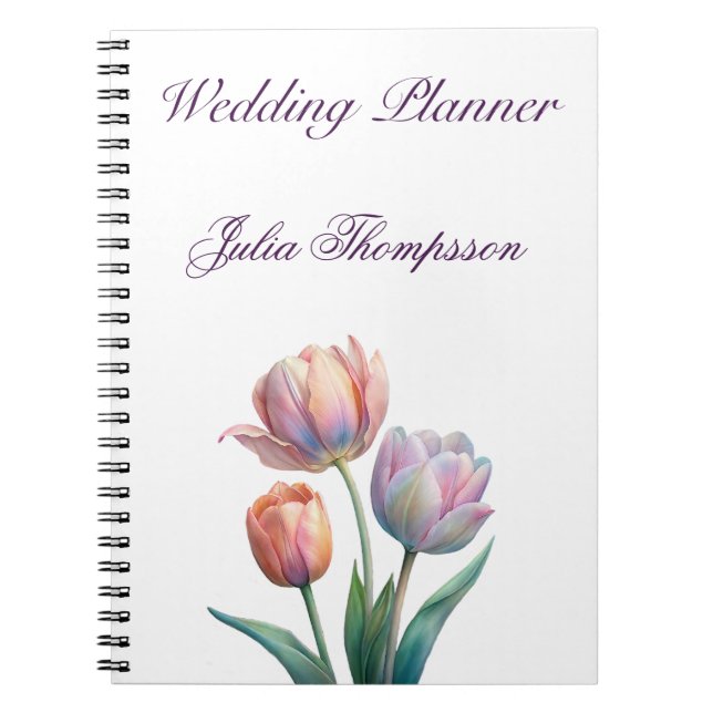 Pastel Tulip Wedding Suite Elegant Typography Notebook (Front)