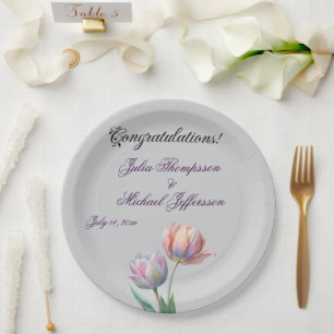Pastel Tulip Wedding Suite Elegant Typography Paper Plate