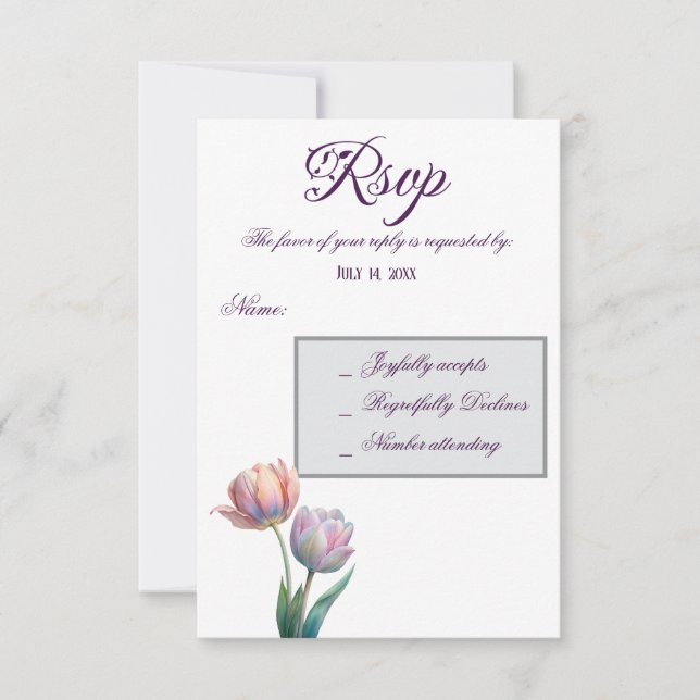 Pastel Tulip Wedding Suite Elegant Typography RSVP Card (Front)