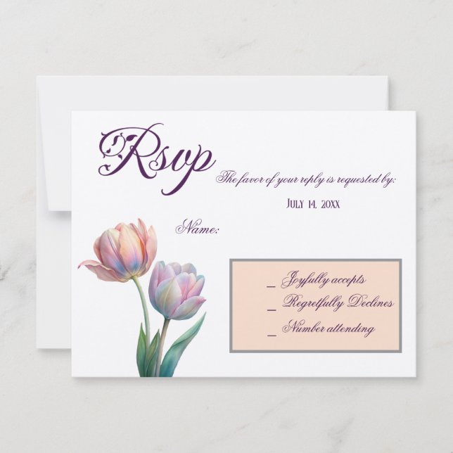 Pastel Tulip Wedding Suite Elegant Typography RSVP Card (Front)