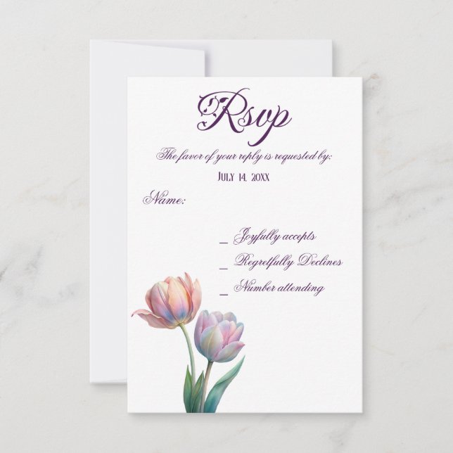 Pastel Tulip Wedding Suite Elegant Typography RSVP Card (Front)