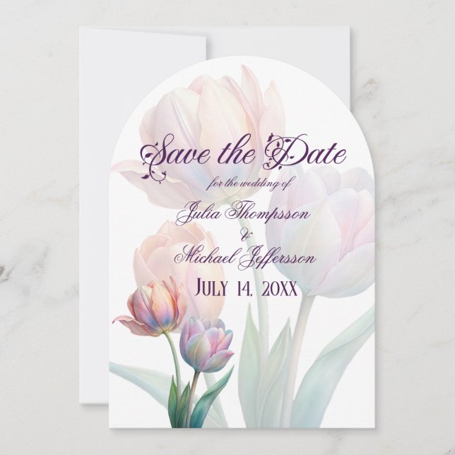 Pastel Tulip Wedding Suite Elegant Typography Save The Date (Front)