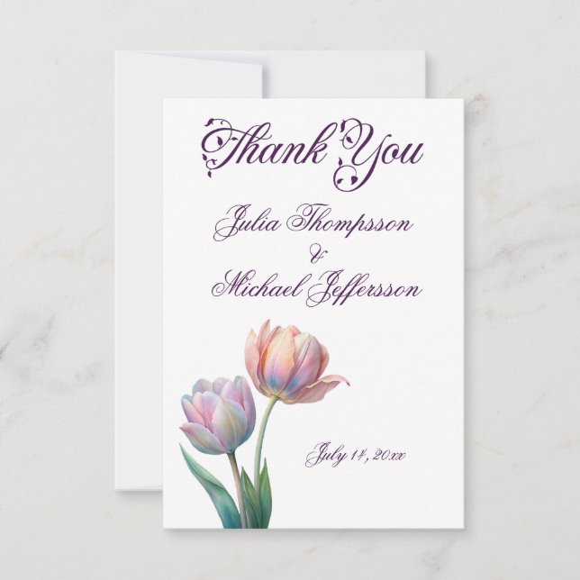 Pastel Tulip Wedding Suite Elegant Typography Thank You Card (Front)