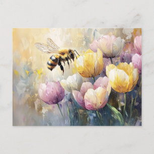 Pastel Tulips and a Honey Bee Postcard