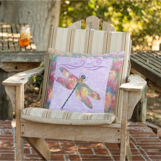 Pastel Tulips & Dragon Fly Outdoor Garden Pillow (Chair)