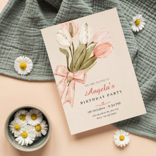 Pastel tulips flowers birthday invitation