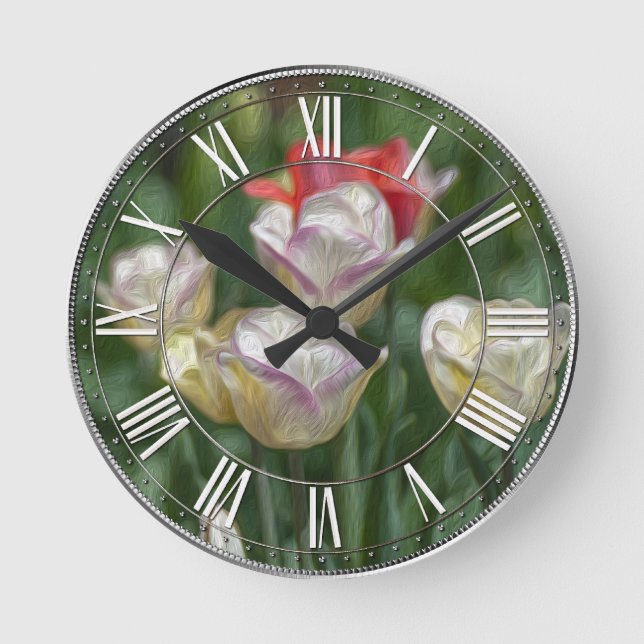 Pastel Tulips Round Clock (Front)