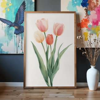 Pastel Tulips Watercolor Botanical Wall Art