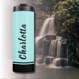Pastel Turquoise Black Elegant Minimal Customised Thermal Tumbler