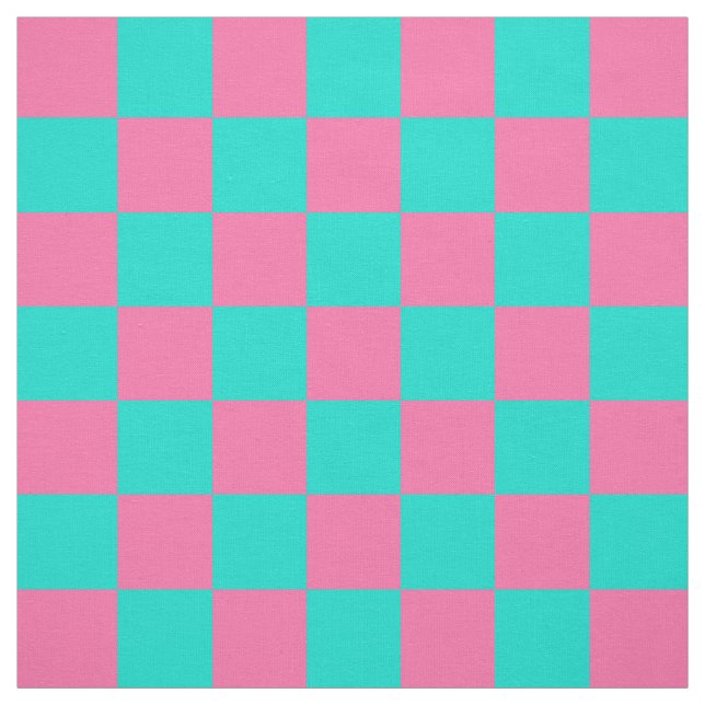 Pastel Turquoise Blue-green And Pink Chequered  Fabric (Swatch)
