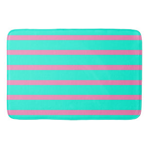 Pastel Turquoise Blue-green And Pink Stripes Bath Mat