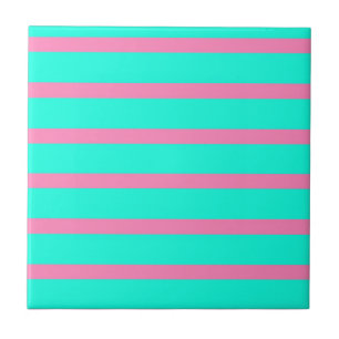 Pastel Turquoise Blue-green And Pink Stripes Ceramic Tile