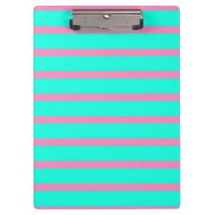 Pastel Turquoise Blue-green And Pink Stripes Clipboard
