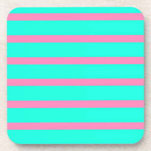 Pastel Turquoise Blue-green And Pink Stripes Coaster