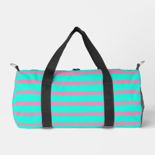 Pastel Turquoise Blue-green And Pink Stripes Duffle Bag