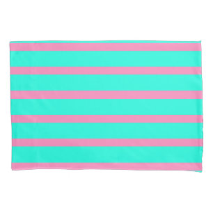 Pastel Turquoise Blue-green And Pink Stripes Pillowcase