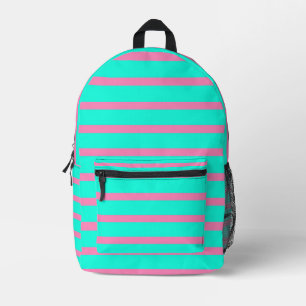 Pastel Turquoise Blue-green And Pink Stripes Printed Backpack