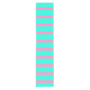 Pastel Turquoise Blue-green And Pink Stripes Short Table Runner