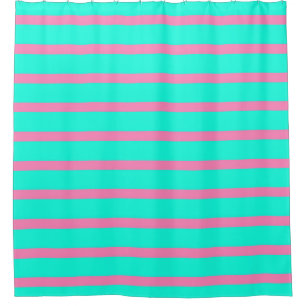 Pastel Turquoise Blue-green And Pink Stripes Shower Curtain