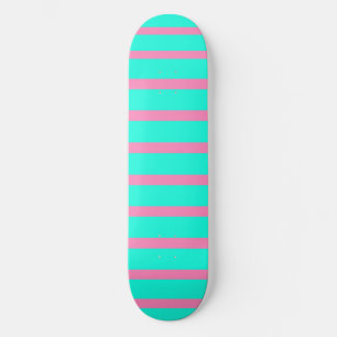 Pastel Turquoise Blue-green And Pink Stripes Skateboard