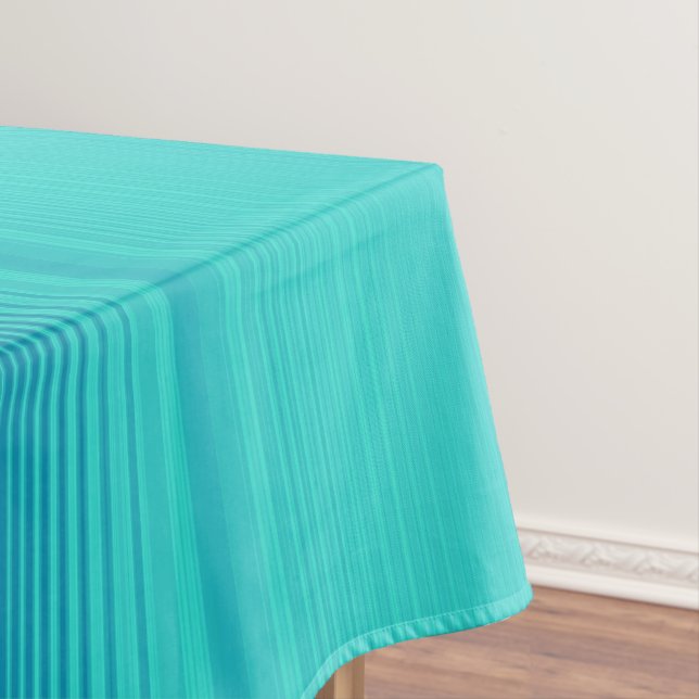 Pastel Turquoise Blue Green Striped Pattern Tablecloth (In Situ)