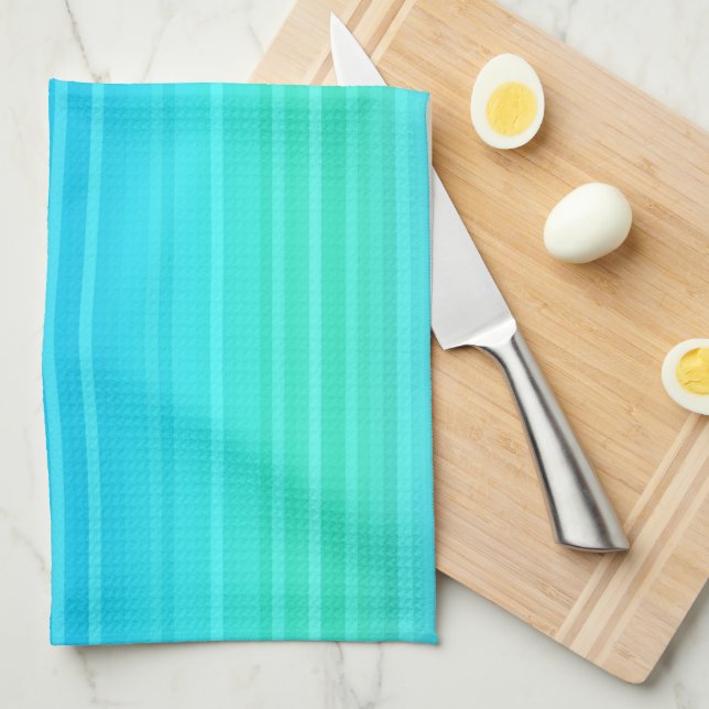 Pastel Turquoise Blue Green Stripes  Tea Towel (Quarter Fold)