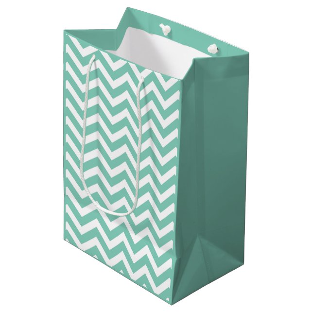 Pastel Turquoise & White Chevron Wedding Birthday Medium Gift Bag (Front Angled)