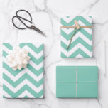 Pastel Turquoise & White Chevron Wedding Birthday Wrapping Paper Sheet<br><div class="desc">This stylish Pastel Turquoise and White Chevron Print graphic design is perfect for any project. The pastel turquoise and white colour palette gives it a classic look that can be used in a variety of projects. It's perfect for a modern, minimalistic, and sophisticated look that will make your design stand...</div>